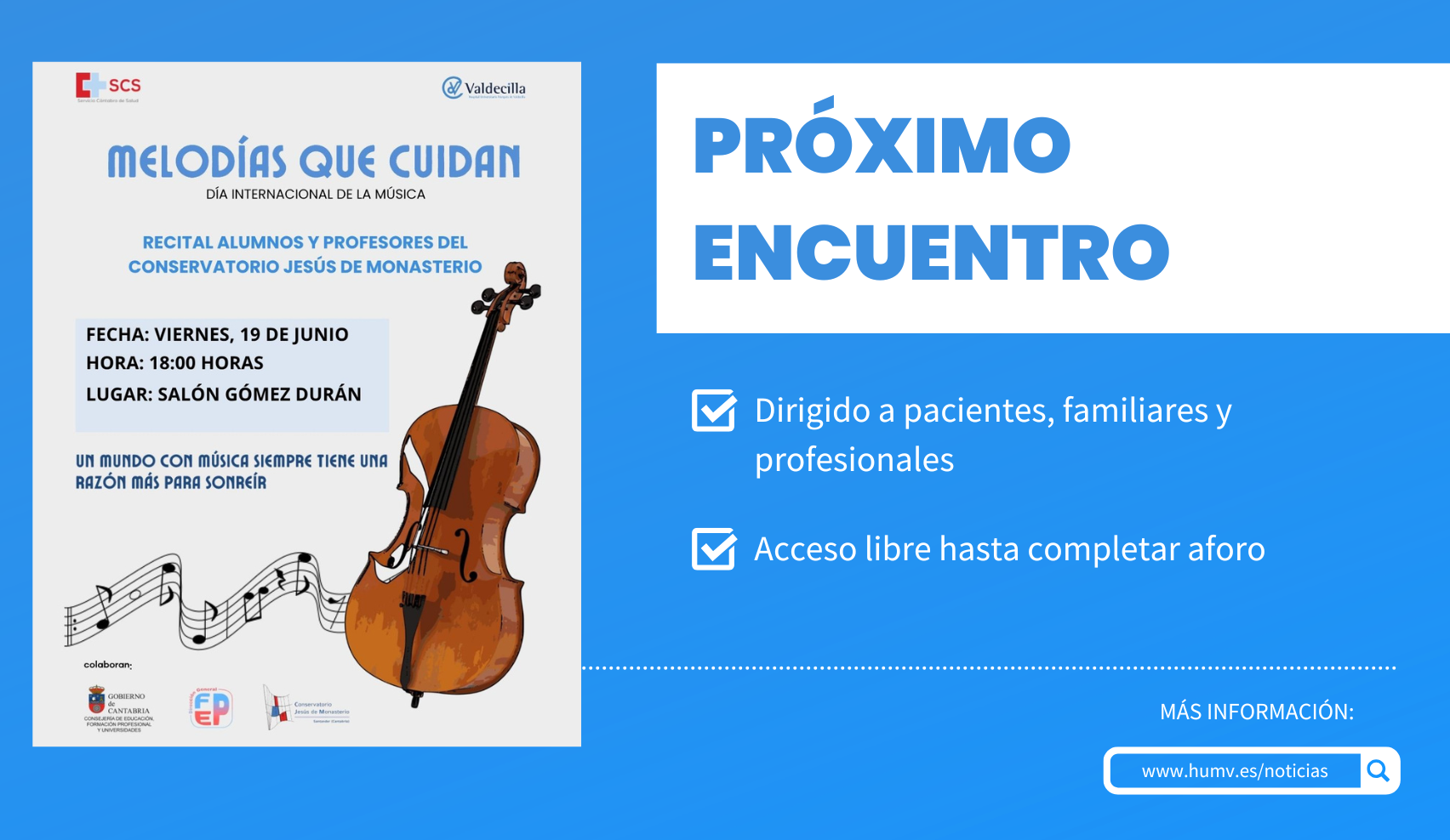 Alumnos y profesores del Conservatorio Jesús de Monasterio ofrecerán este viernes el concierto ‘Melodías que cuidan’ en Valdecilla