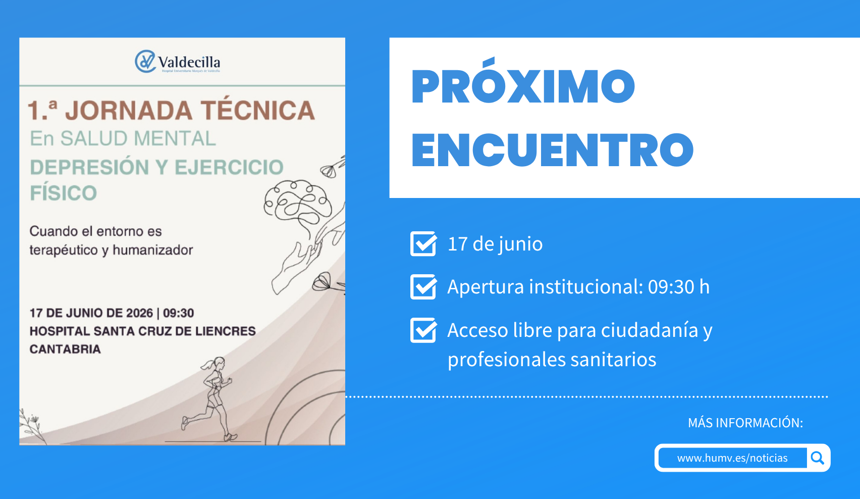 El Servicio de Psiquiatría de Valdecilla analizará el papel terapéutico del ejercicio físico frente a la depresión en una jornada especializada