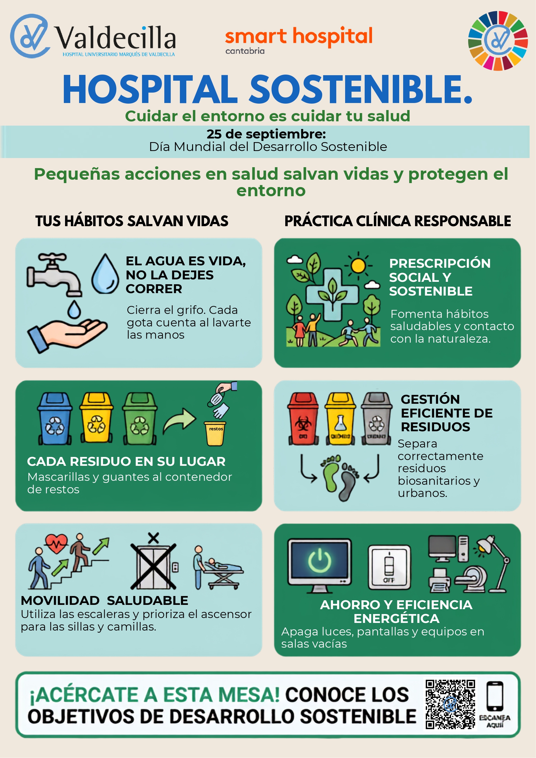 La Comisión de Sostenibilidad fomenta la integración de buenas prácticas en Valdecilla coincidiendo con el Día Mundial de los ODS